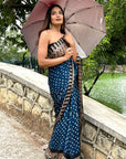Blue Bandhej Ajrakh Modal Silk Saree