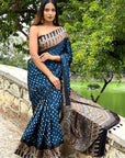 Blue Bandhni Ajrakh Modal Silk Saree