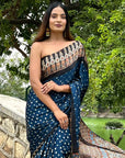 Blue Bandhej Black Ajrakh Modal Silk Saree