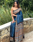 Blue Bandhni Ajrakh Modal Silk Saree