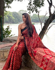 Red Ajrakh Modal Silk Saree with Blouse