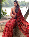 Red Ajrakh Modal Silk Saree
