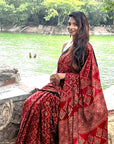 Red Ajrakh Modal Silk Saree