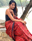Red Ajrakh Modal Silk Saree
