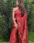Red Modal Silk Ajrakh Saree