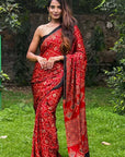 Red Ajrakh Modal Silk Saree with Tassels