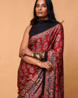 red Modal Silk Ajrakh Saree