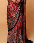 Red Ajrakh Silk Saree