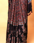 Black Modal Silk Ajrakh Saree