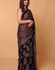 Black Modal Silk Ajrakh Saree