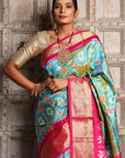 Firozi Blush Pochampally Ikat Pure Silk Saree