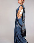 Blue ajrakh printed modal silk sarees