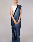 Blue silk saree ajrakh saree