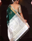 Handloom white  Green Kanjivaram Silk Saree
