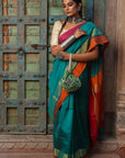 Teal Green Maheshwari Cotton Silk Saree