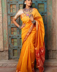 Yellow Maheshwari Cotton Silk Saree
