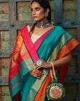 Orange Palla Maheshwari Cotton Silk Saree