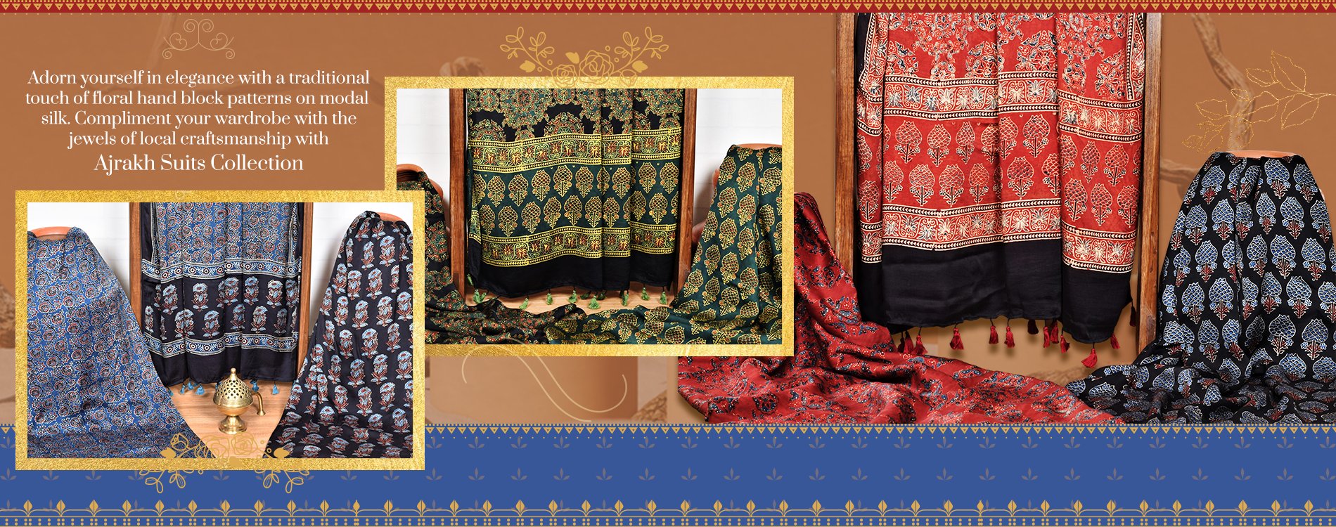 Unstitched Ajrakh Suits Ajrakh Modal Silk Suits Ajrakh Cotton Suits