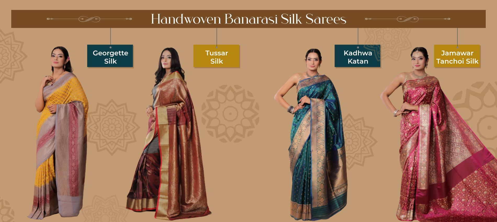 Banarasi Silk Saree Katan Silk Georgette Silk Tussar-Silk Kdwha Katan Jamwar Tanchoi Silk Saree