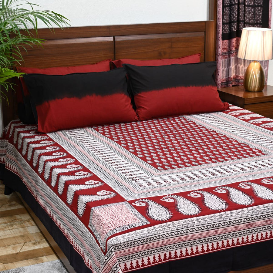 Red Bagh Block Print Cotton Bedsheet