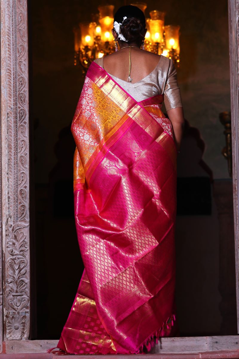 Yellow Blush Pure Zari Mulberry Silk Kanjivaram Saree