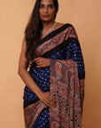 Blue Bandhej Ajrakh Modal Silk Saree