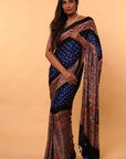 Blue Browwn Bandhej Ajrakh Modal Silk Saree