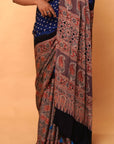 Blue Ajrakh Silk Saree