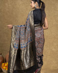 Minkundi Marigold Ajrakh Dola Silk Saree