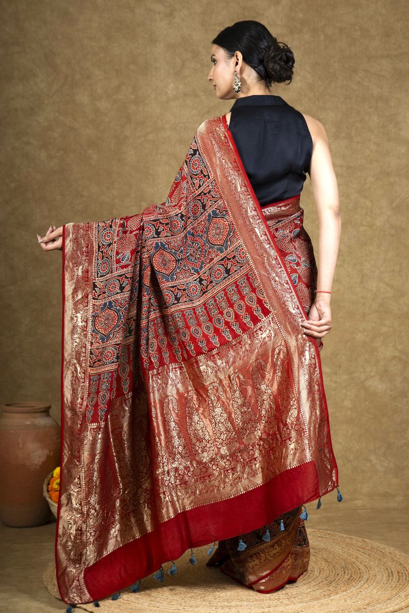 Dola Silk Ajrakh Saree