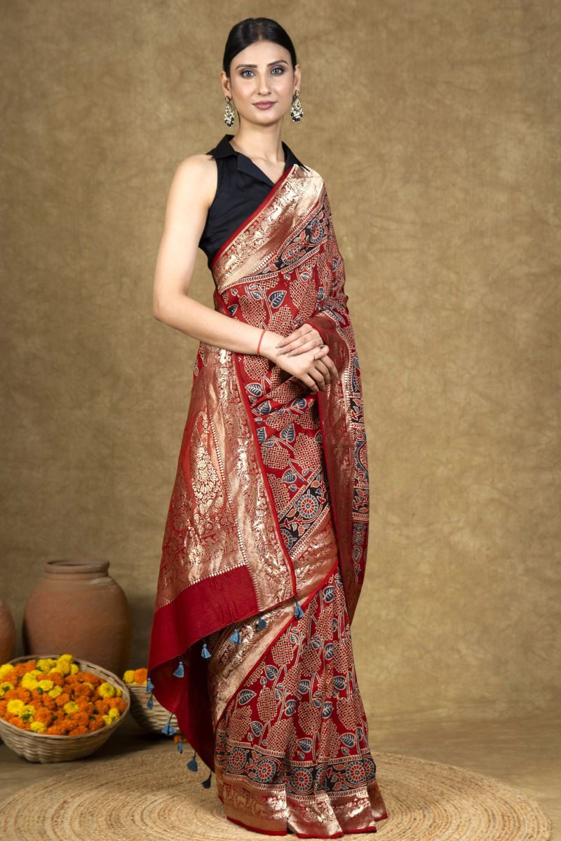 Dola Silk Ajrakh Saree