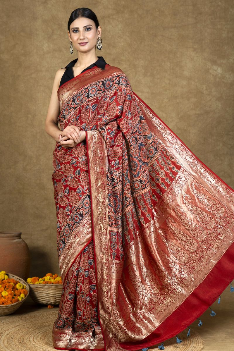 Dola Silk Ajrakh Saree