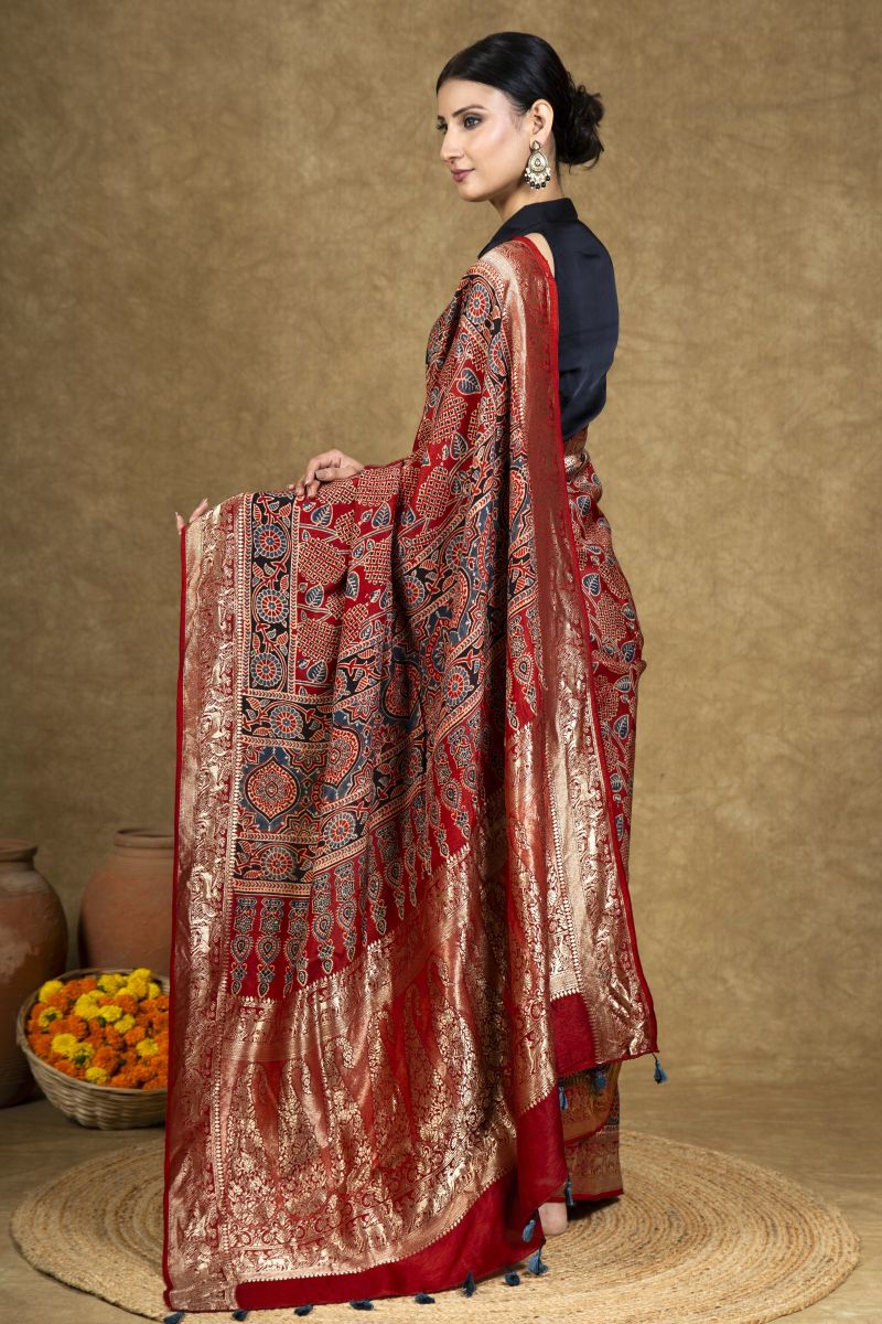 Dola Silk Ajrakh Saree