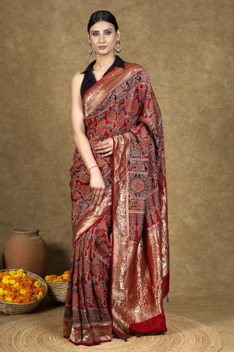 Dola Silk Ajrakh Saree