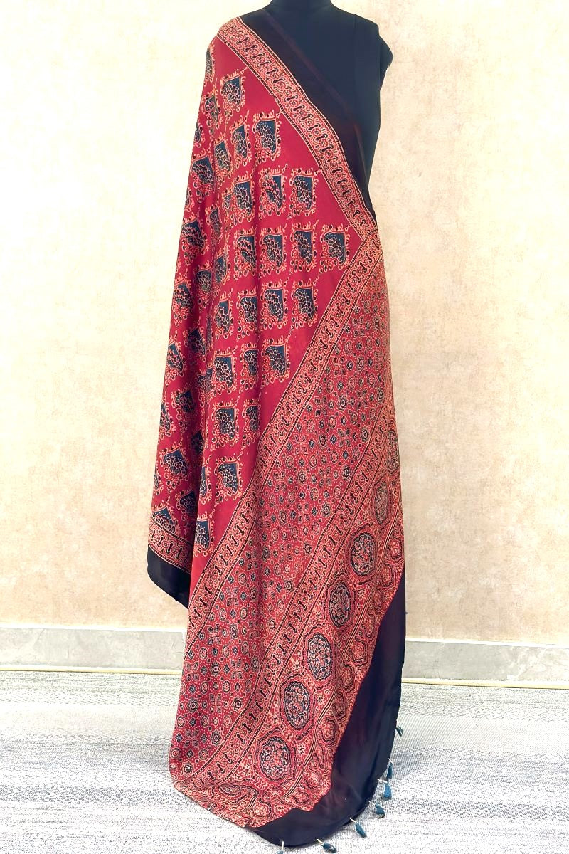 Red Modal Silk Ajrakh Dupatta