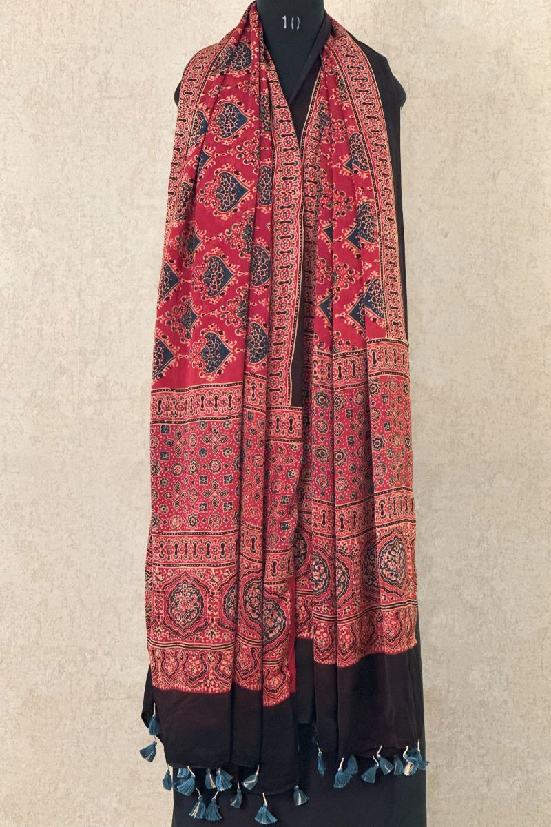 Hand Block Print Ajrakh Dupatta