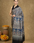 Blue Floral Jaal Ajrakh Modal Silk Saree