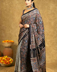 Black Modal Silk Ajrakh Saree