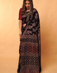 Black Beige Ajrakh Modal Silk Saree