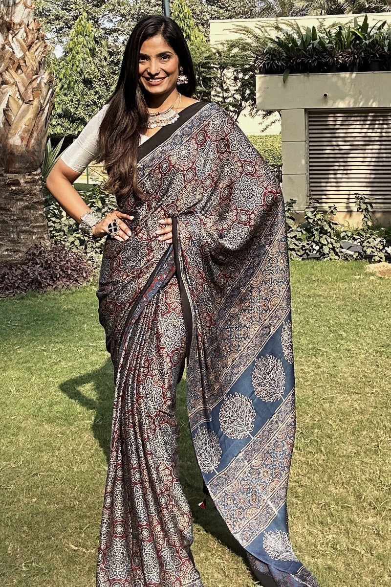 Ajrakh Modal Silk Saree