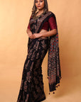 Black Modal Silk Ajrakh Saree