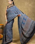 Blue Ajrakh Modal Silk Saree