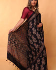 Black Beige Modal Silk Ajrakh Saree