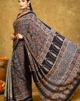 Black Modal Silk Ajrakh Saree