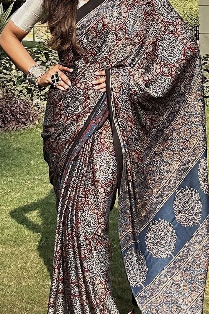 Ajrakh Modal Silk Saree