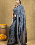 Hand Block Ajrakh Silk Saree
