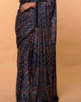 Blue Ajrakh Silk Saree