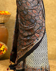 Black Chevron Jaal Ajrakh Modal Silk Saree