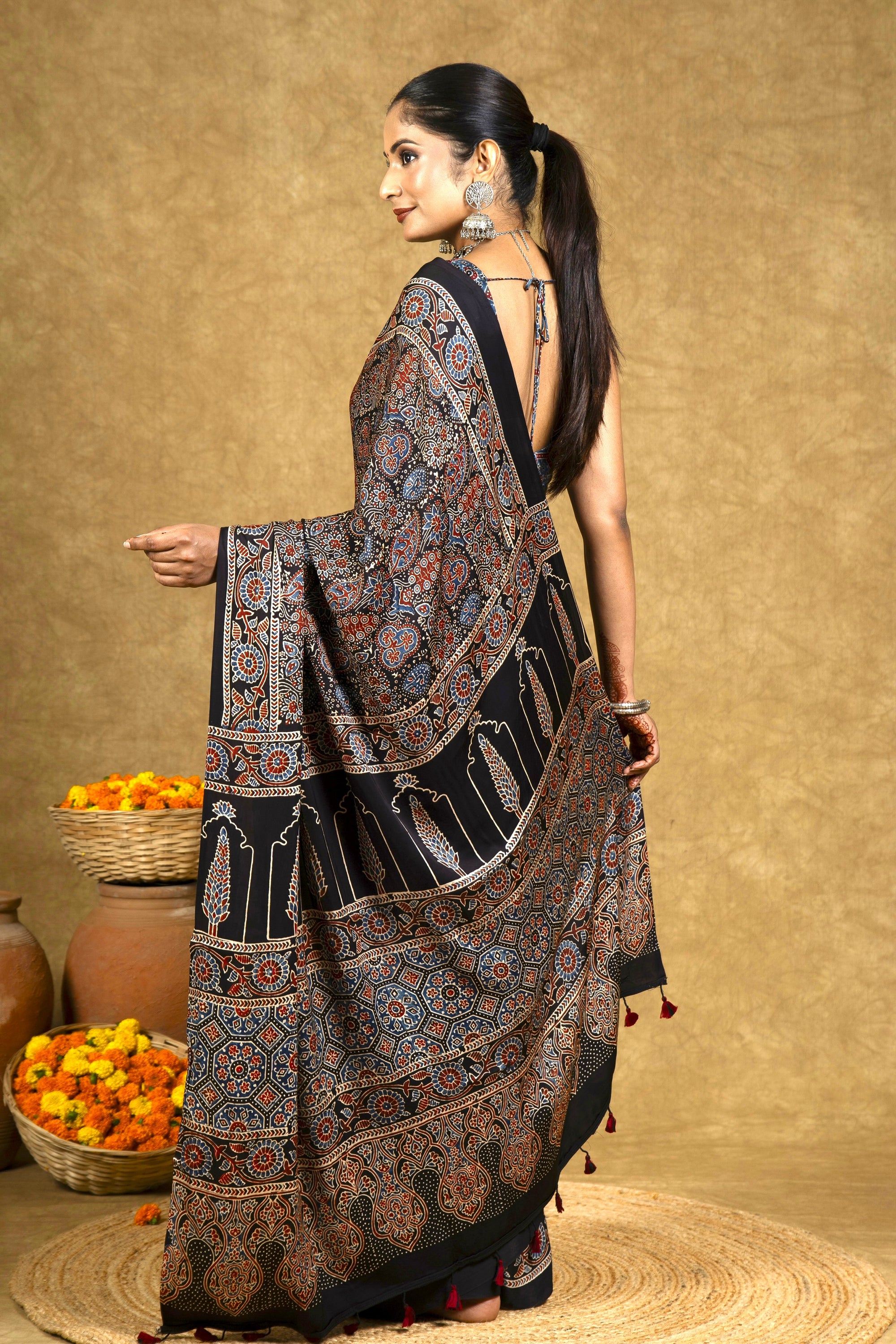 Ajrakh Silk Saree