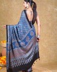 Blue Starry Stria Ajrakh Modal Silk Saree